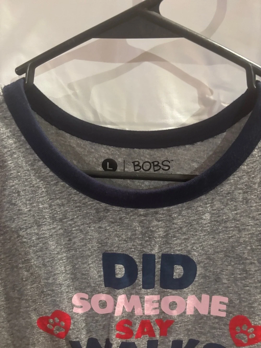 BOBS from Skechers Heather Gray Short Sleeve Tee with Navy and Pink Accents - Picture 2 of 4